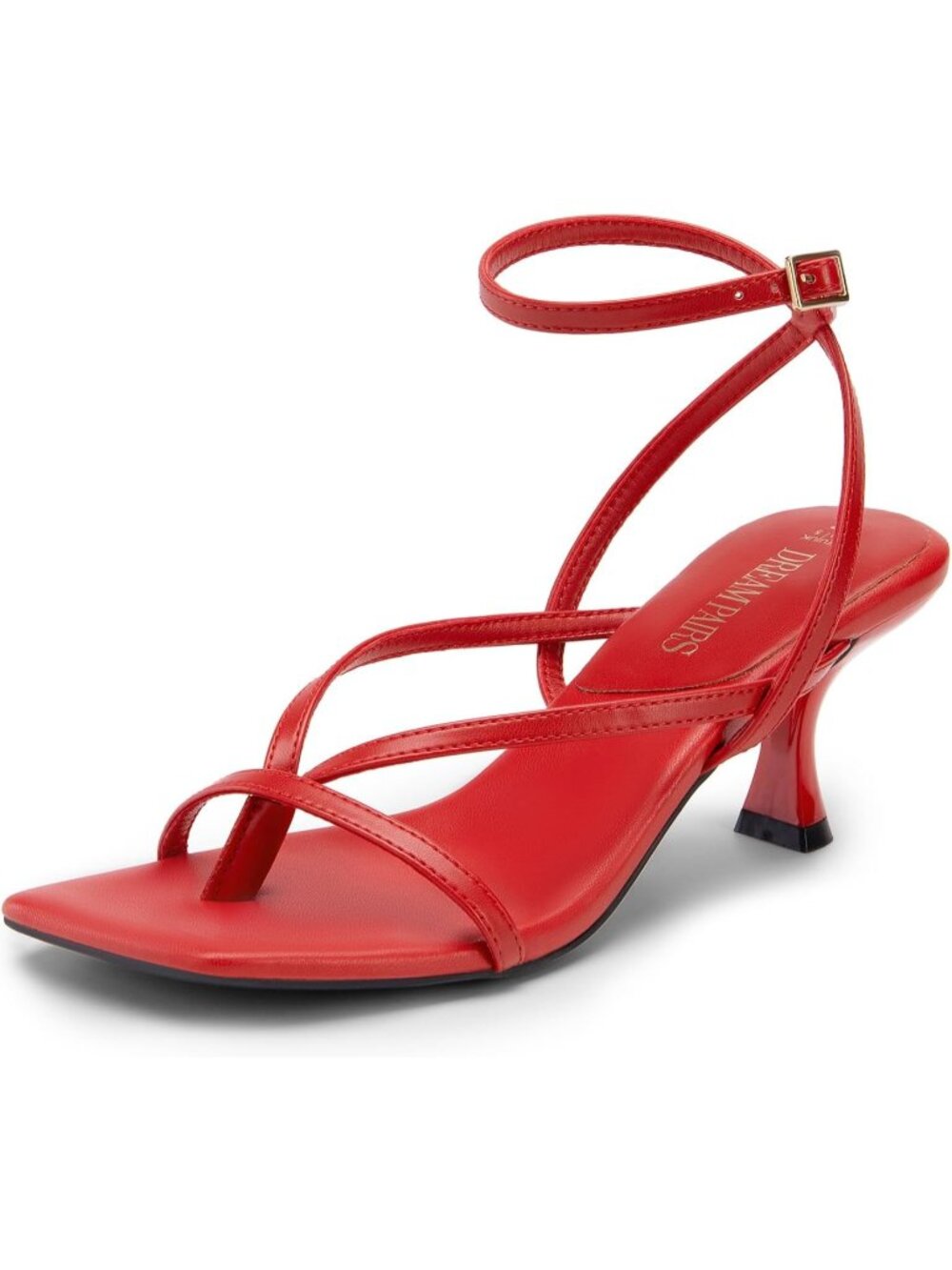 Dream Pairs Women's Red Pu Open Toe Dressy Thong Comfort Kitten Heel Sandals